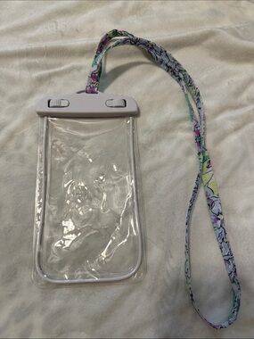 Vera Bradley Clear Waterproof Phone Pouch with Floral Lanyard - White & Purple